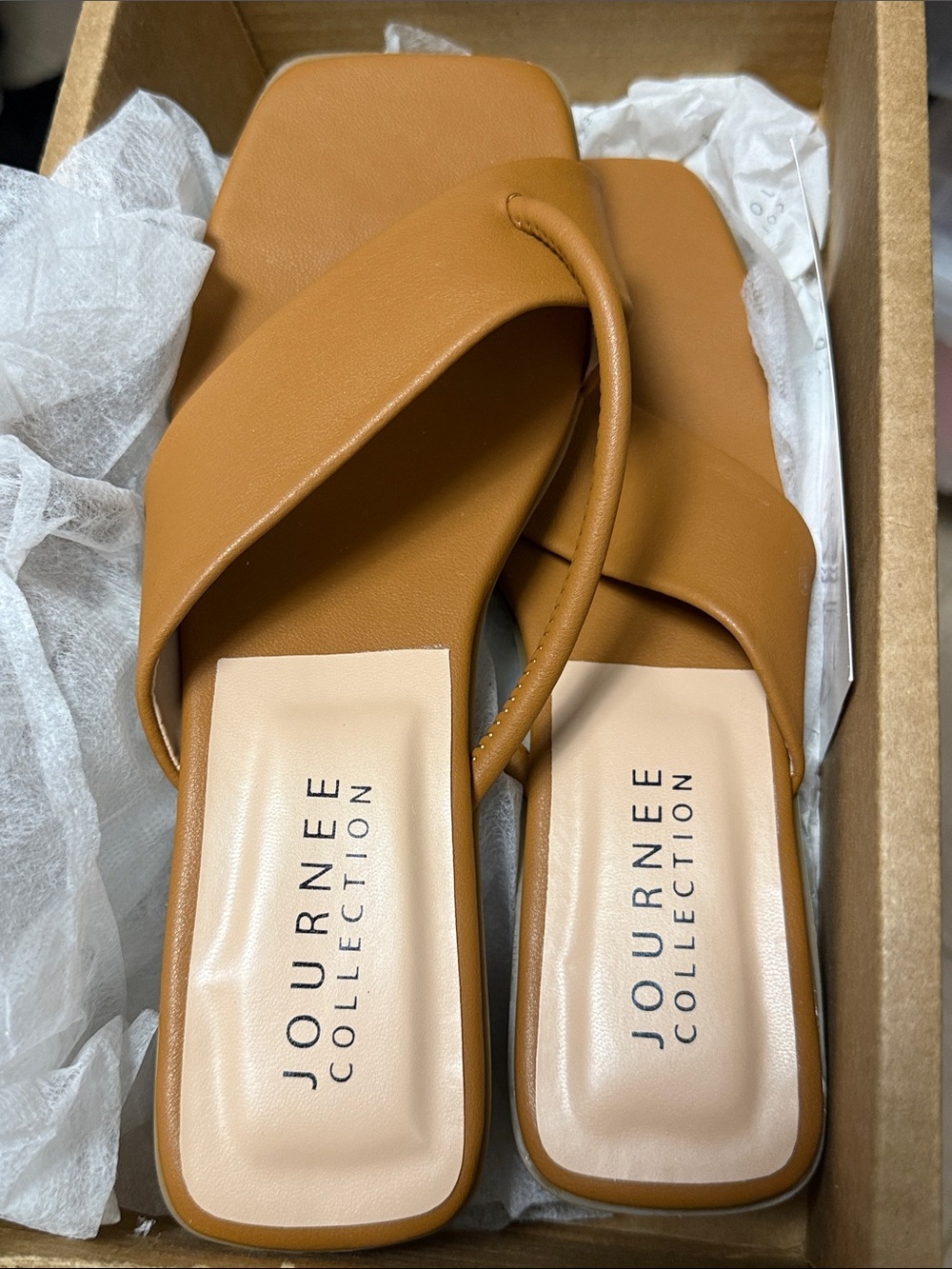 Journee Collection MINA Cognac Crisscross Slide Sandals Size 9.5 New